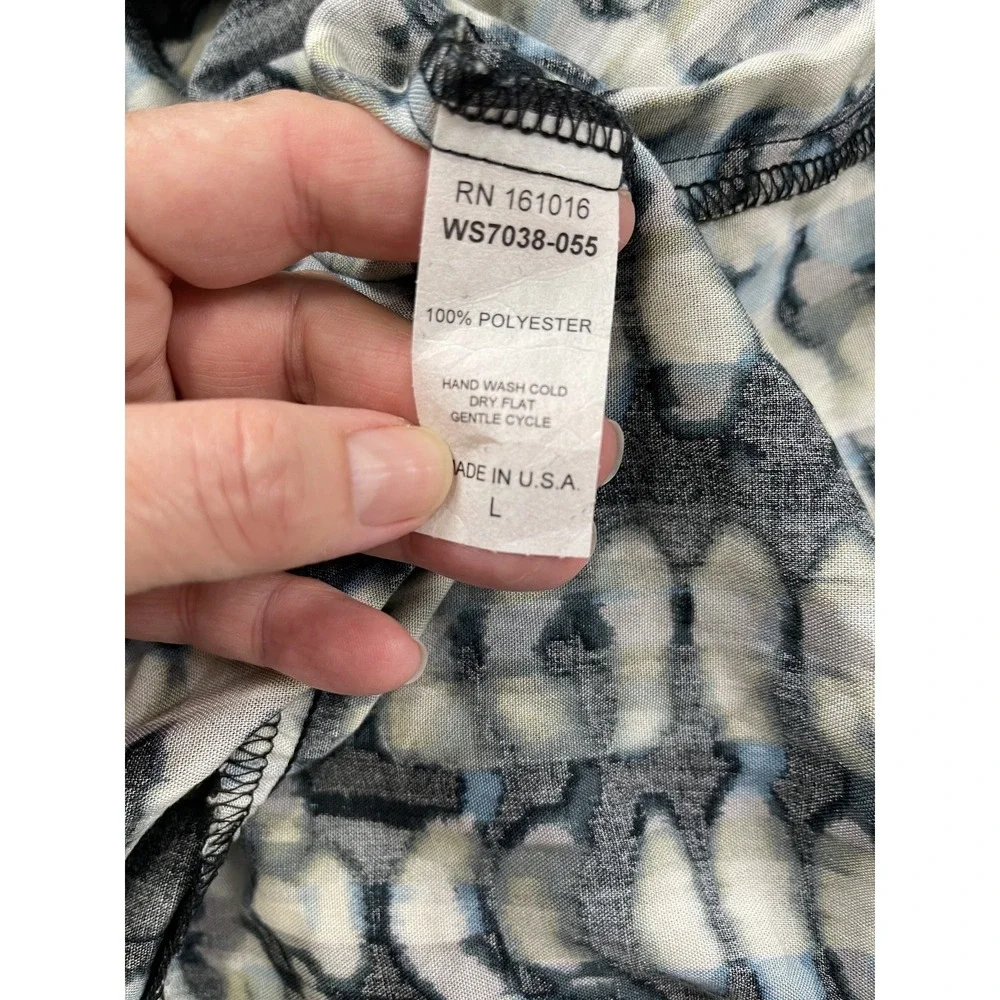 WILA STORY Womens Large L Maxi Dress Black Grey Blue Tie Dye Ruffle Sleeve Belte